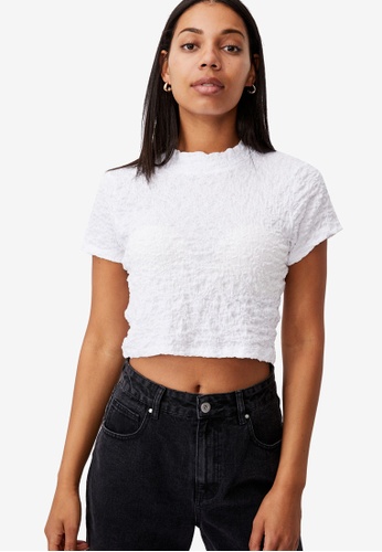 White mock neck short sleeve top Clearance