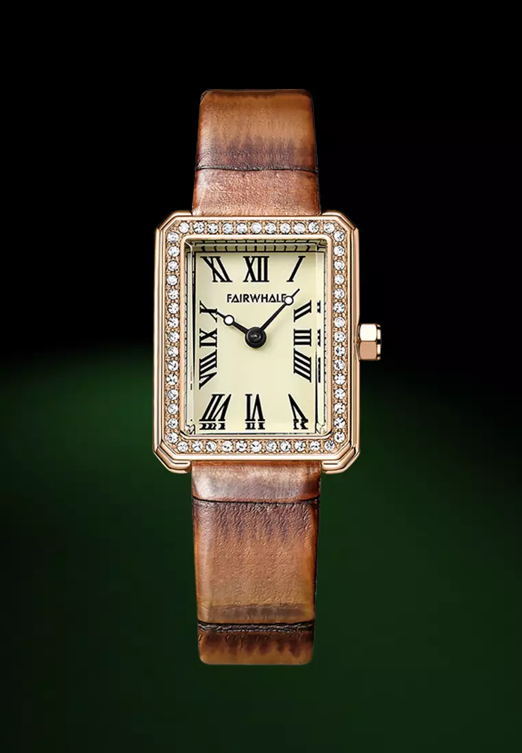 Ladies IP Rose Gold and Stainless Steel Quartz Watch, 23mm Watch Case Height, Brown Leather Strap