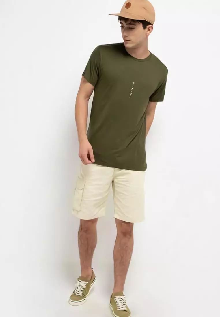 MTH84 Kaos Pria Simple Jepang Distro Katakana Straight Hijau Army