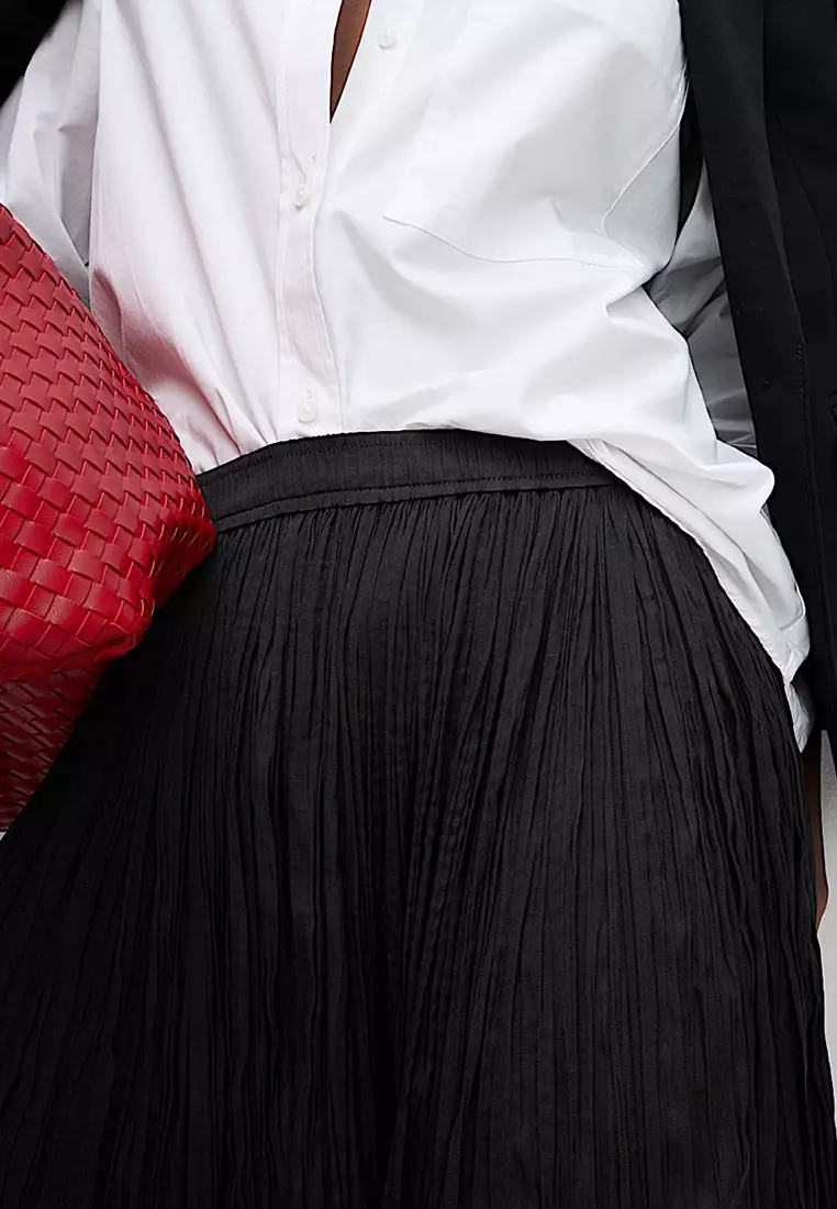 Textured Pleated Midi Slip Skirt