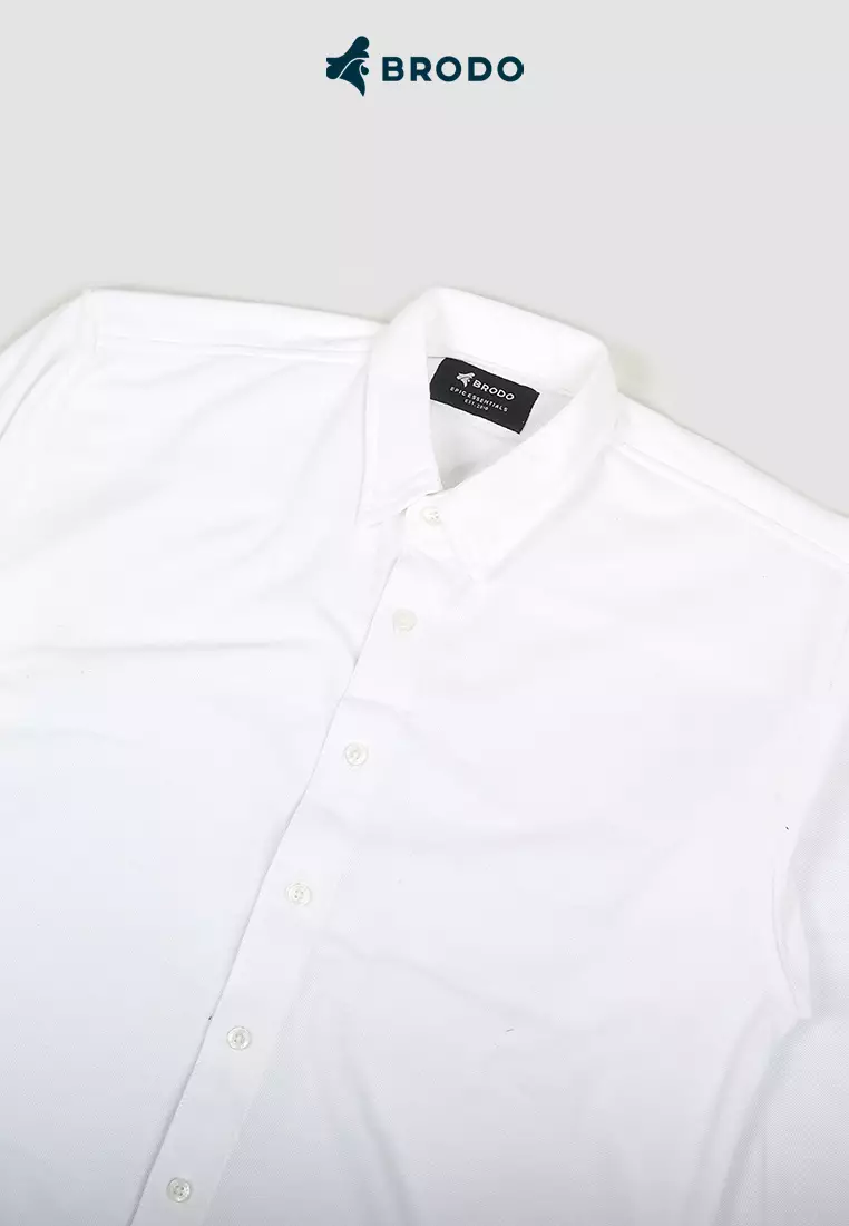 BRODO - Kemeja Broshirt Pique Longsleeve White