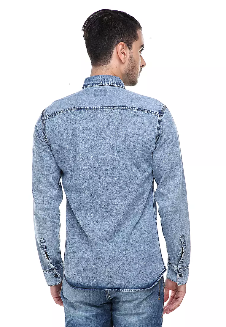 Dwan Casual Shirt Baju Kemeja Jeans Pria Lengan Panjang Material Denim ORIGINAL - Light Tash