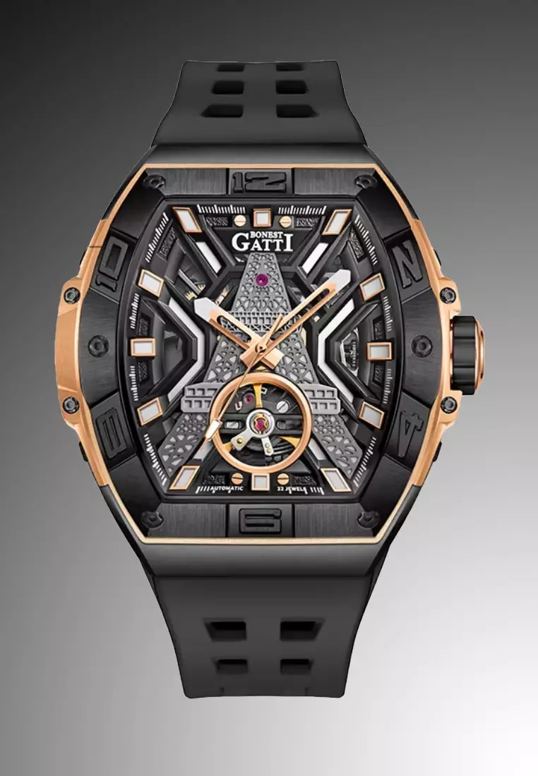 Automatic Unisex Stainless Steel Watch, Rubber Strap