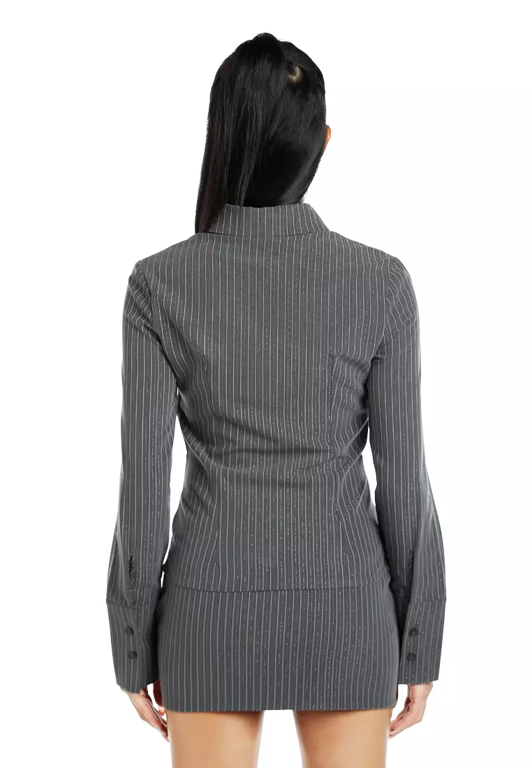 Tailored Glitter Pinstripe Button-Down Shirt