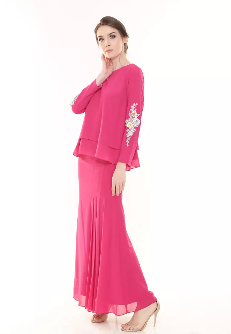 Gloria Kurung Kedah Modern in Fuchsia Pink