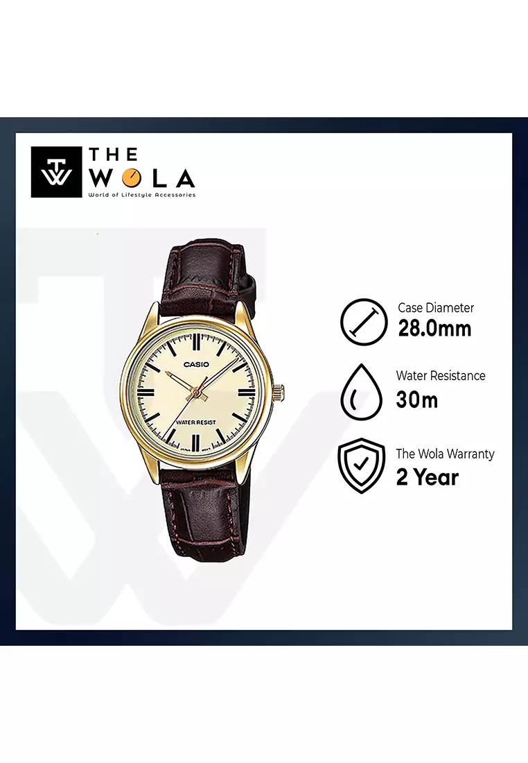 Women's Analog LTP-V005GL-9A Gold Tone Case Leather Watch