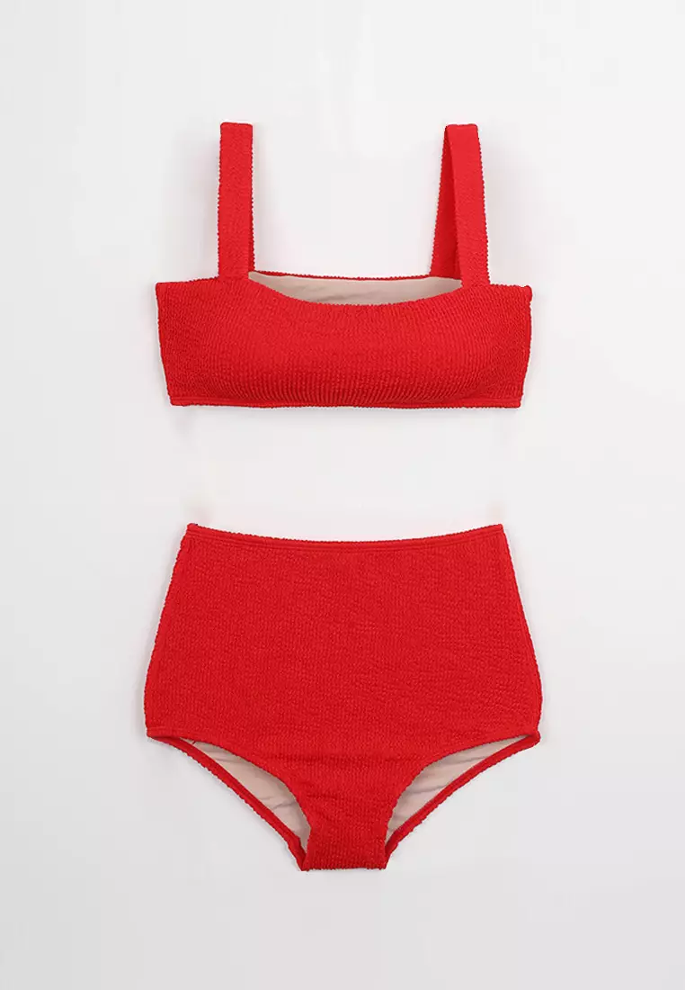 Solid high-waisted beach resort swimsuit set CA24032113RD