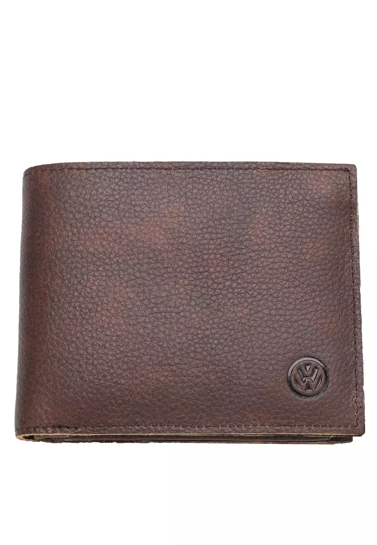 Men's RFID Genuine Leather Tri Fold Center Flap Short Wallet With Coin Compartment