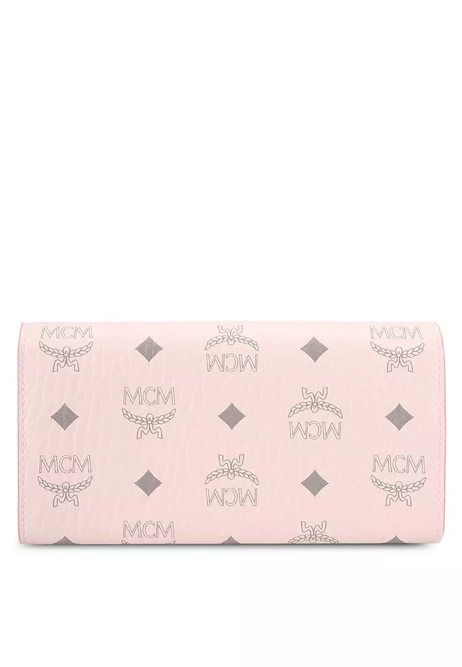 Mcm Patricia Continental Crossbody Wallet In Visetos In Pink, Powder Pink