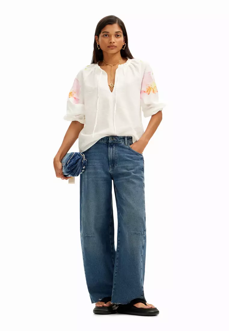 Desigual Woman Flowy Blouse with Watercolor Floral Print.
