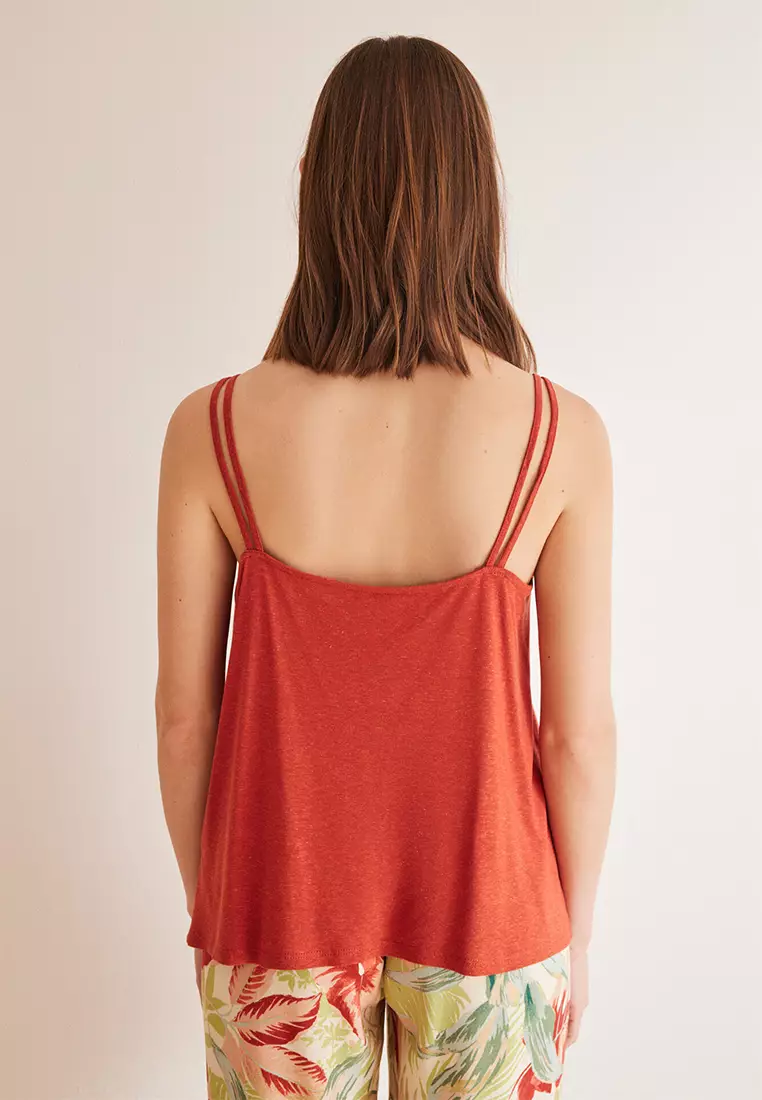 Orange Linen Vest Top