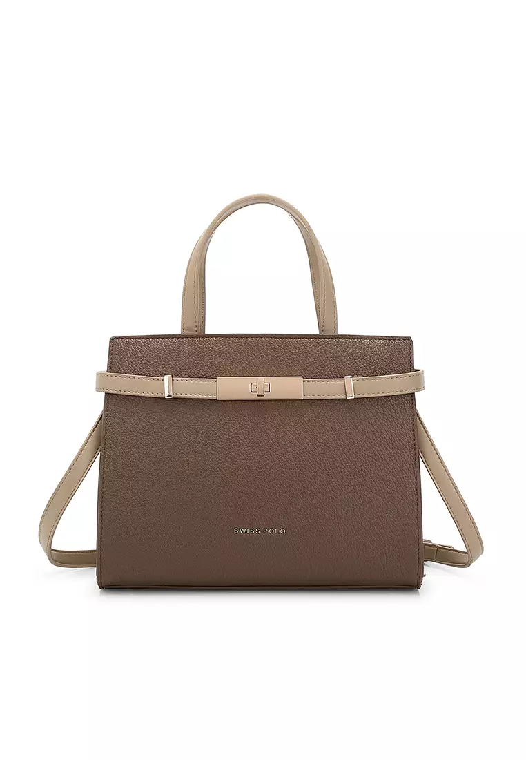 Women's Top Handle Bag / Sling Bag / Crossbody Bag / Shoulder Bag - Dark Brown / Apricot