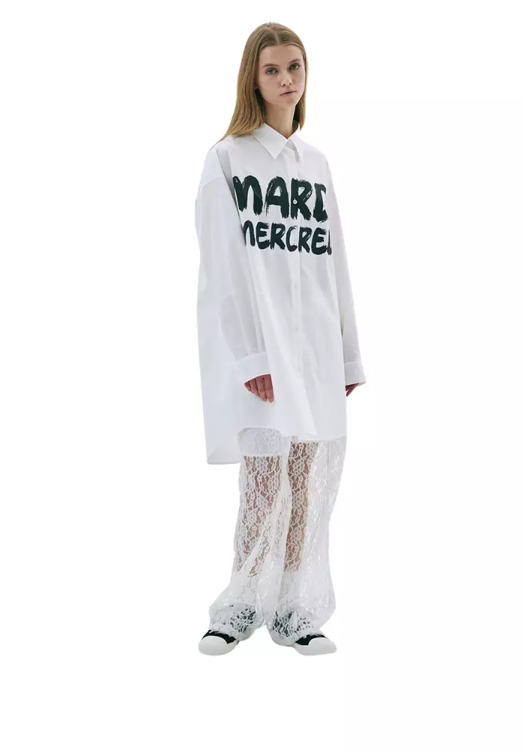 Oversize Shirt Brush Logo Contrast - White