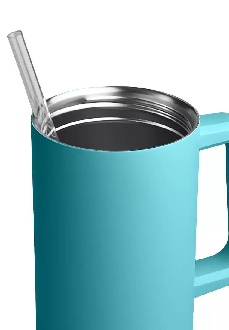37oz Stainless Steel Straw Lid Insulated Mug Tumbler 1100ml Double Wall 24Hr Cold BPA-Free - Forest Green