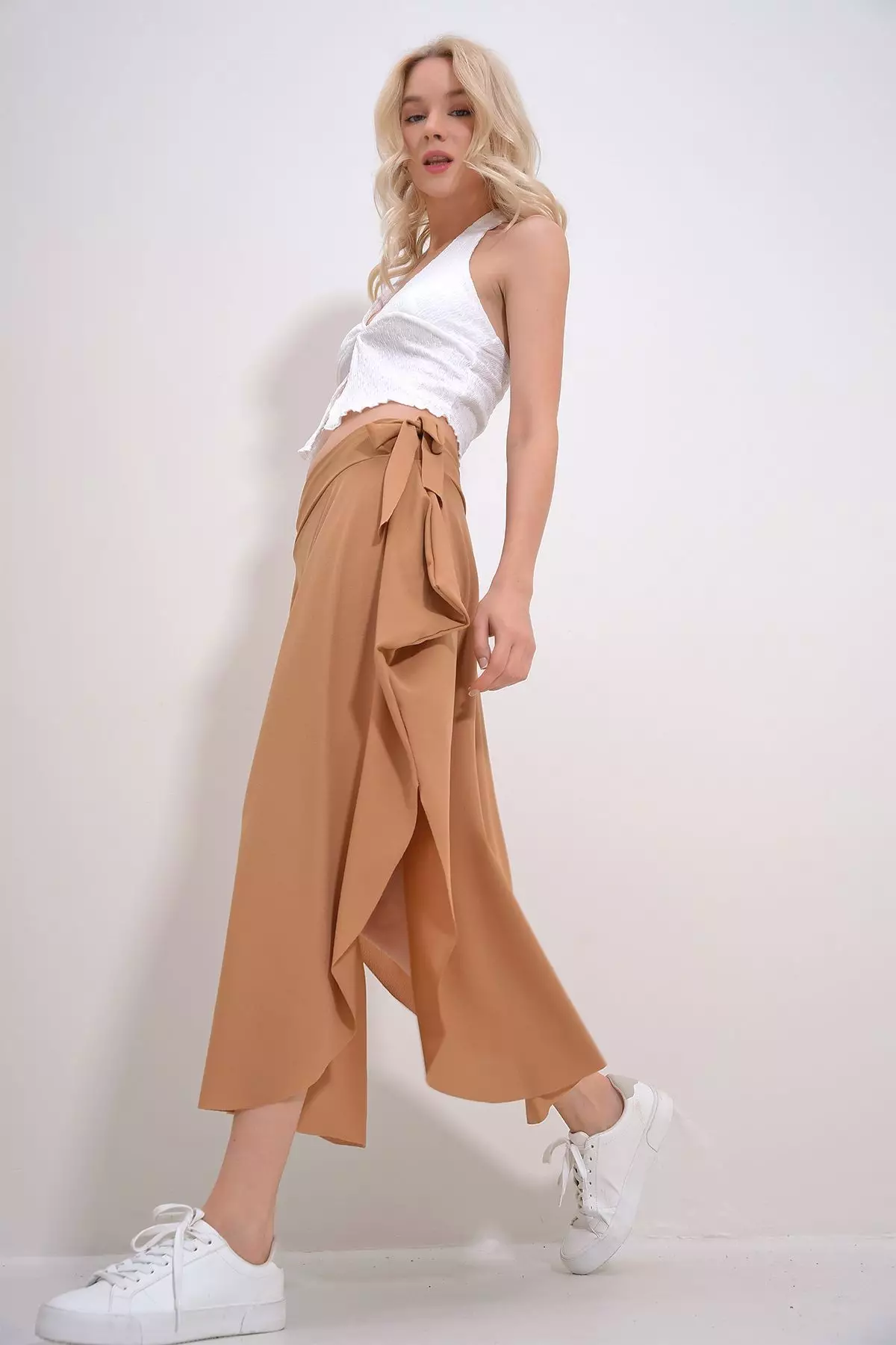 Women's Biscuit Asymmetrical Cut Waist Tie Skirt
