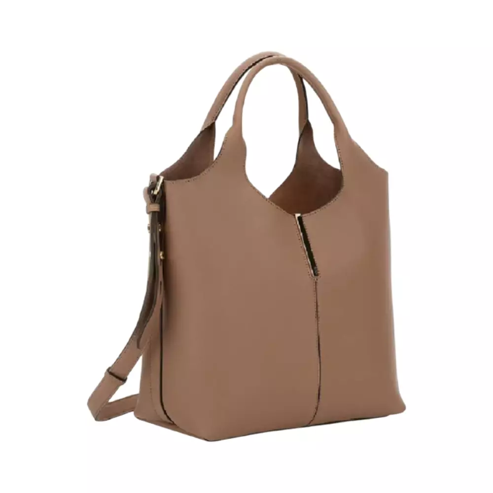 Central Stitching Leather Small Shopping Bag Natural