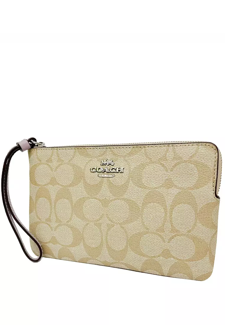 Large Corner Zip Wristlet In Signature Canvas - Brown/Purple