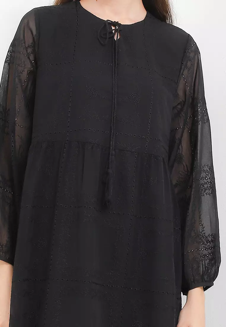 3 Tier Emb Chiffon Long Dress W/ Tassels