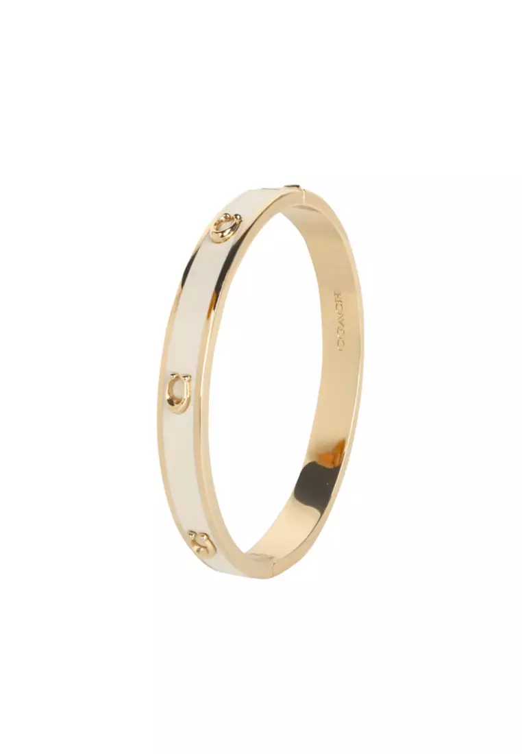 Signature Enamel Bangle Bracelet in White/Gold 422719