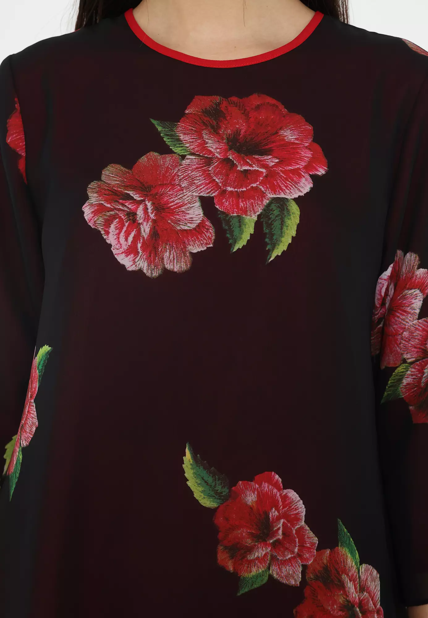 Rose Pattern Mini Dress Chiffon In Black By Brilliant Girl Warna HITAM
