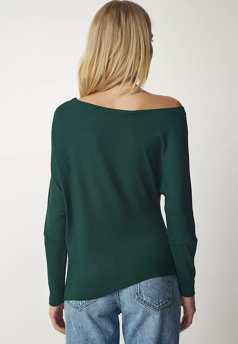 Emerald Green Sweater Off Shoulder Sweater Women Buy Happiness