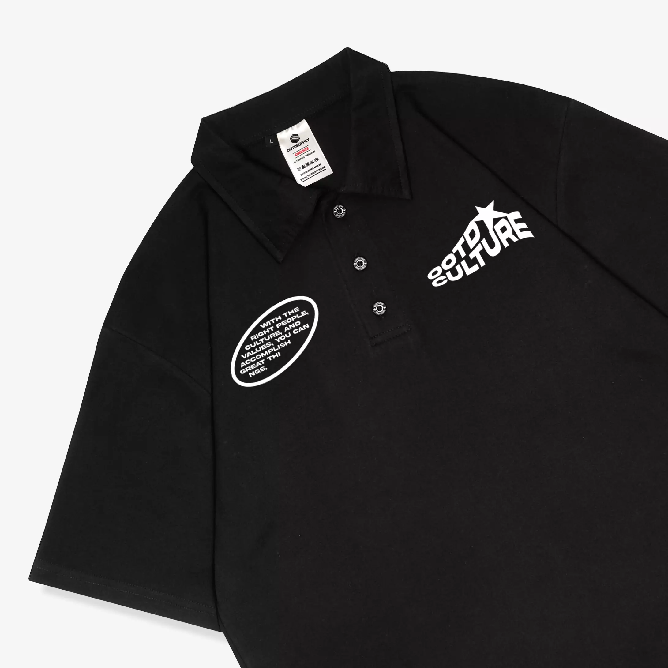 OOTDSUPPLY Oversize Polo Shirt Culture Black Kaos Oversize Pria dan Wanita