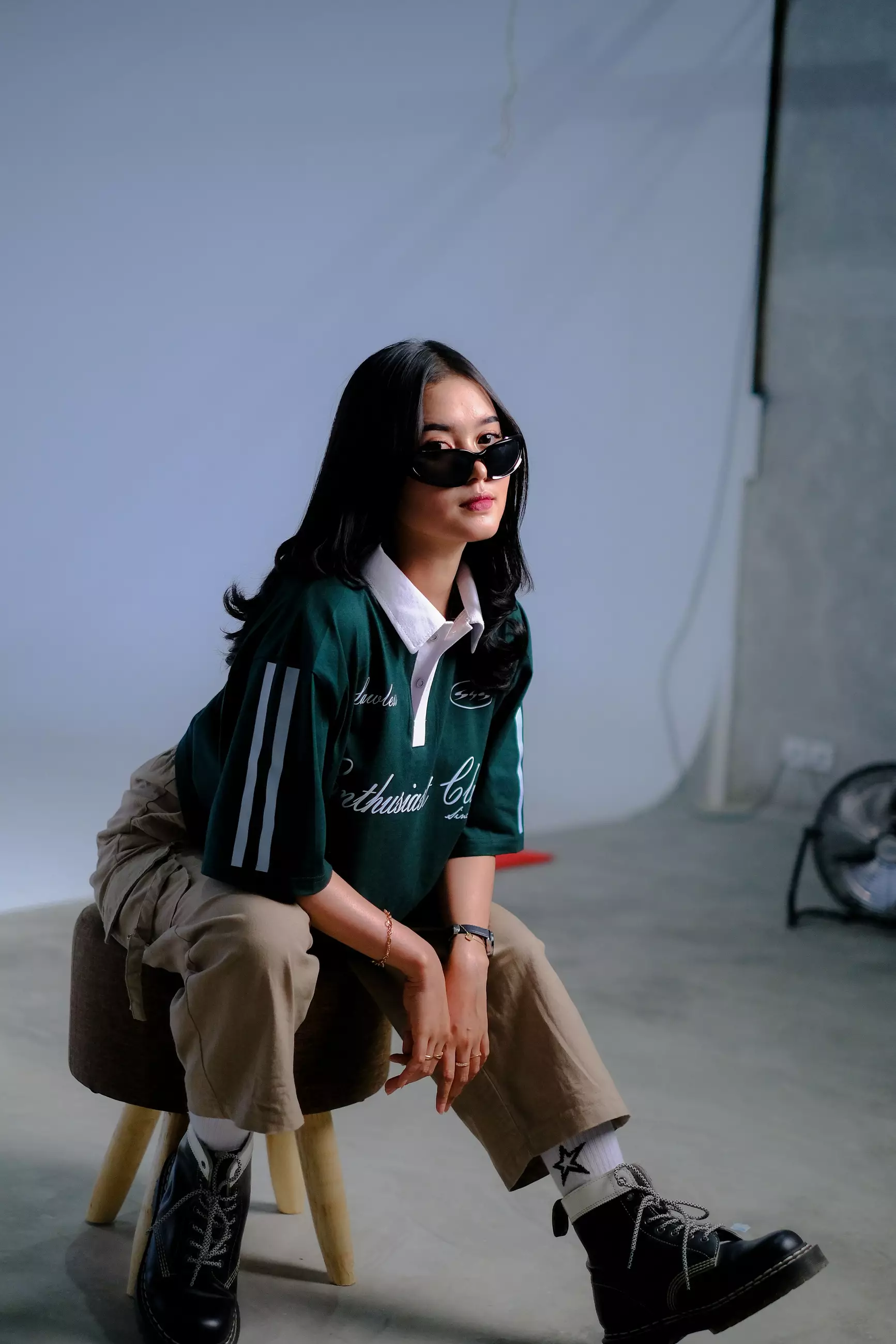 OOTDSUPPLY Oversize Polo Crop Shirt Enthusiast Club Dark Army l Polo Crop Pria dan Wanita OVZ-CPS005