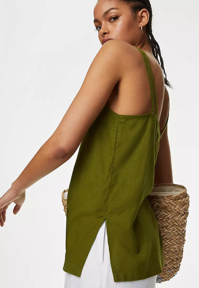 Linen Rich Beaded Longline Cami Top