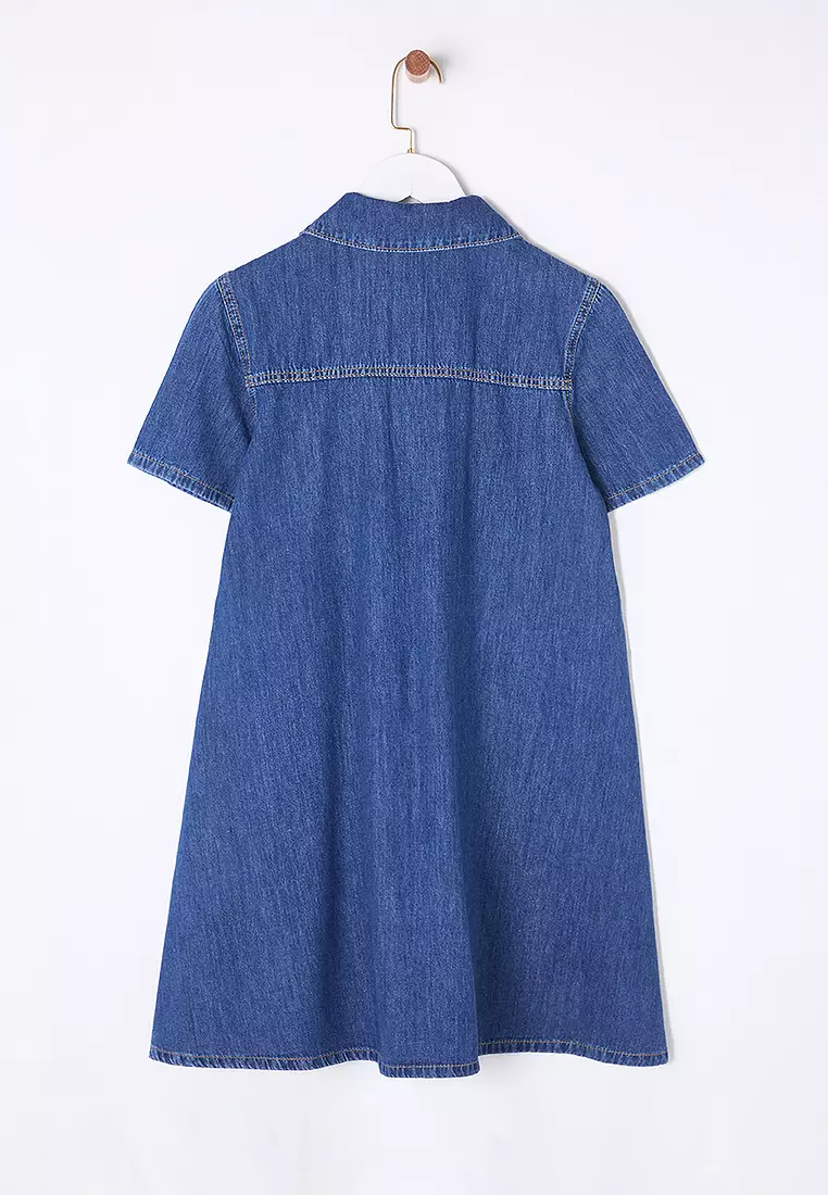 Pockets Detail Mini Denim Shirt Dress
