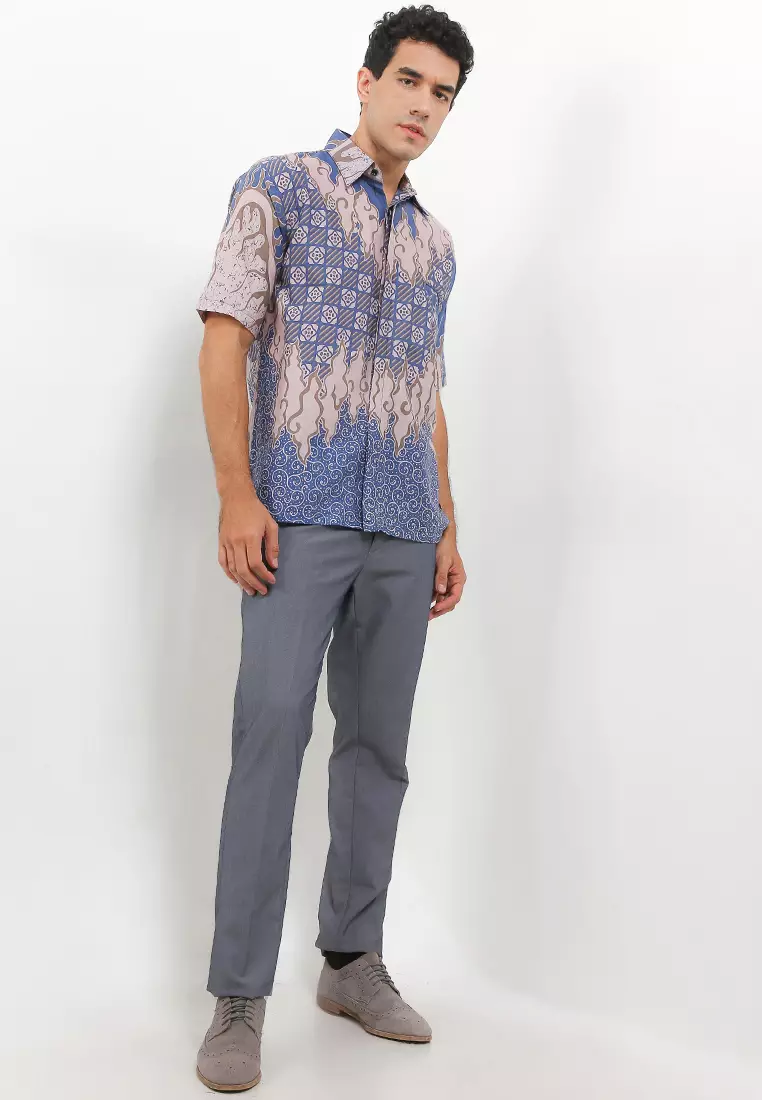 Saroja Kemeja Batik Exclusive Premium Pria Casual Modern Lengan Pendek