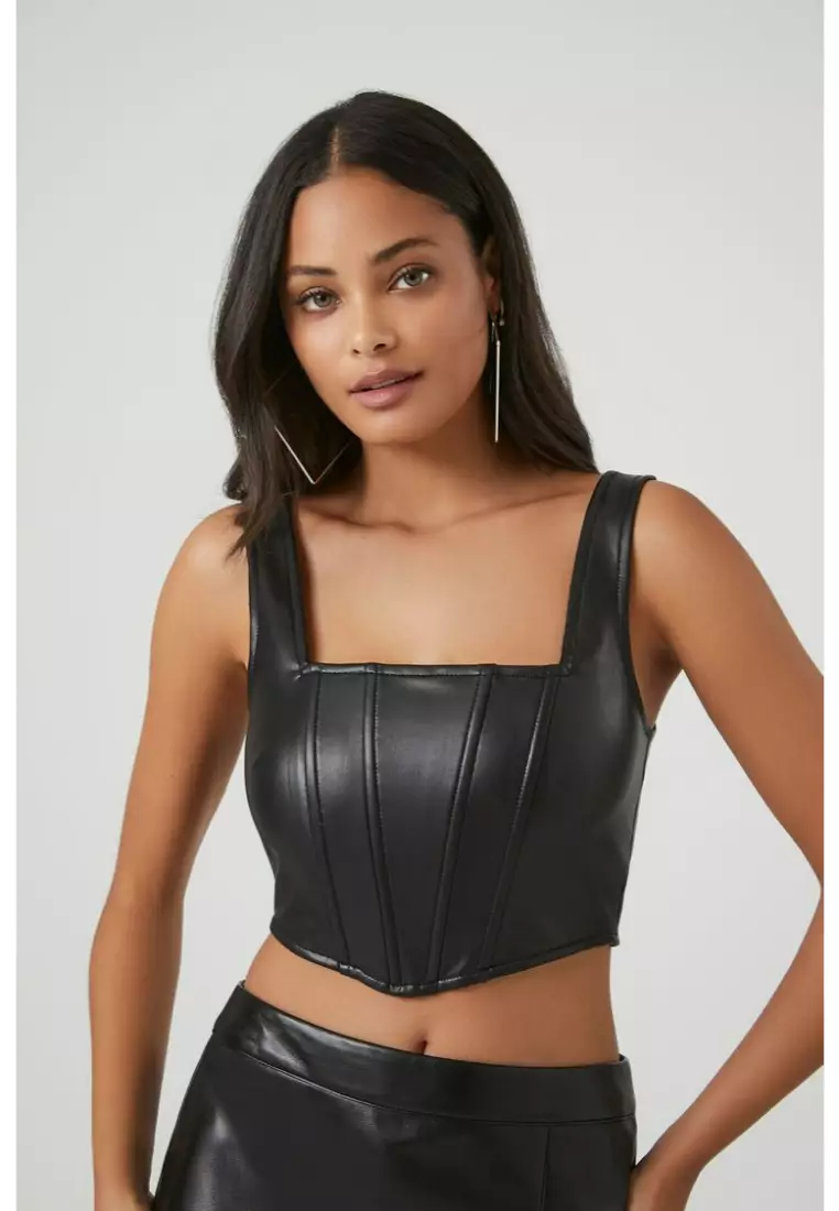 Buy FOREVER 21 Faux Leather Corset Crop Top 2024 Online
