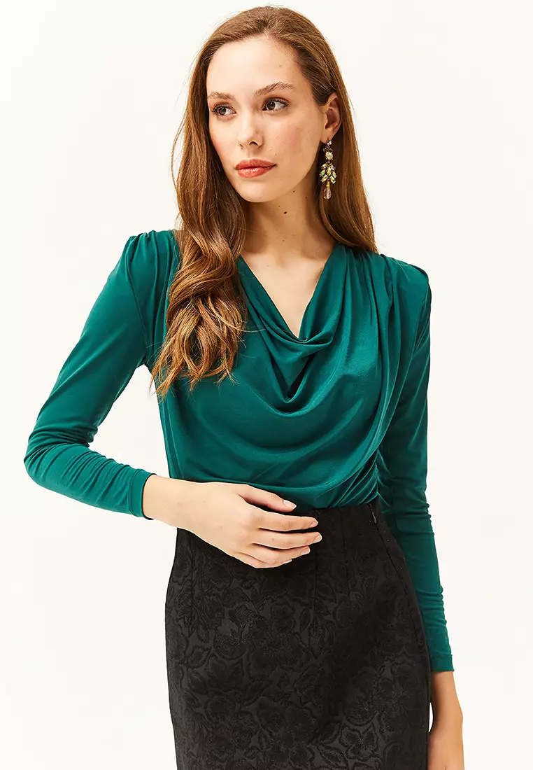Buy Olalook Cowl Neck Long Sleeves Ruched Top 2025 Online ZALORA