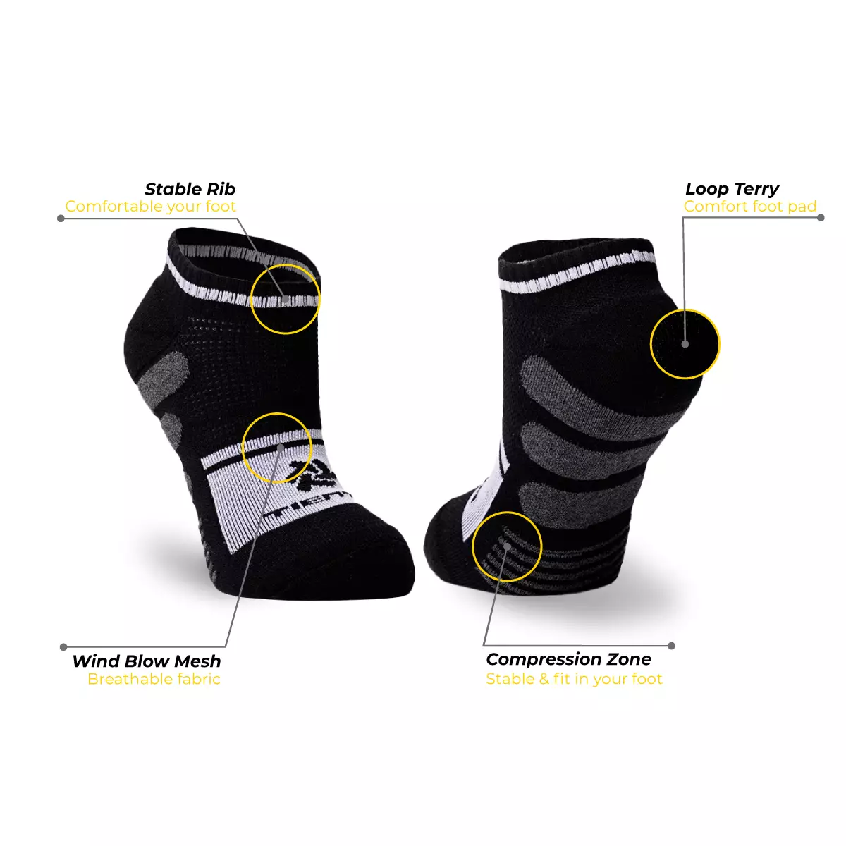 Tiento Compression Socks Short Ankle Black To Go Box White Kaos Kaki Olahraga Hitam With Anti Bacterial Technology