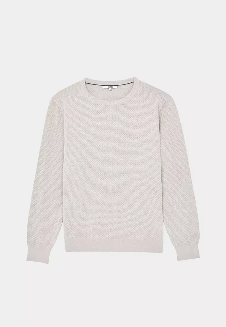 Light Aqua-grey Pure Cotton Crew Neck Sweater