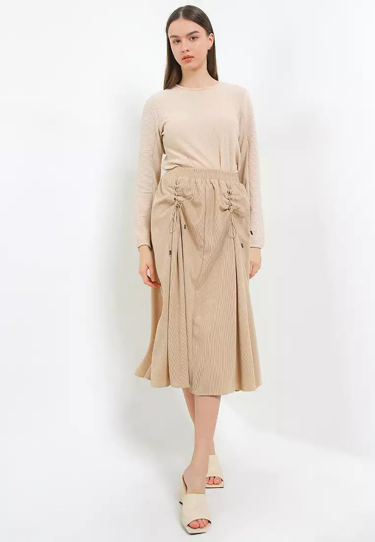 Midi Corduroy Skirt W/ Lacing Cord Detail