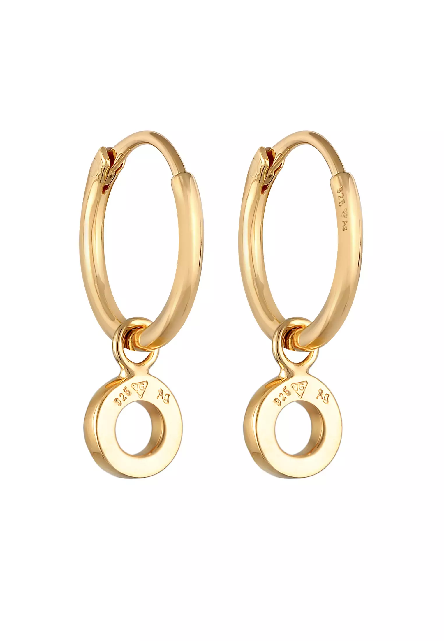 Earrings Creoles Pendant Round Crystals Gold Plated