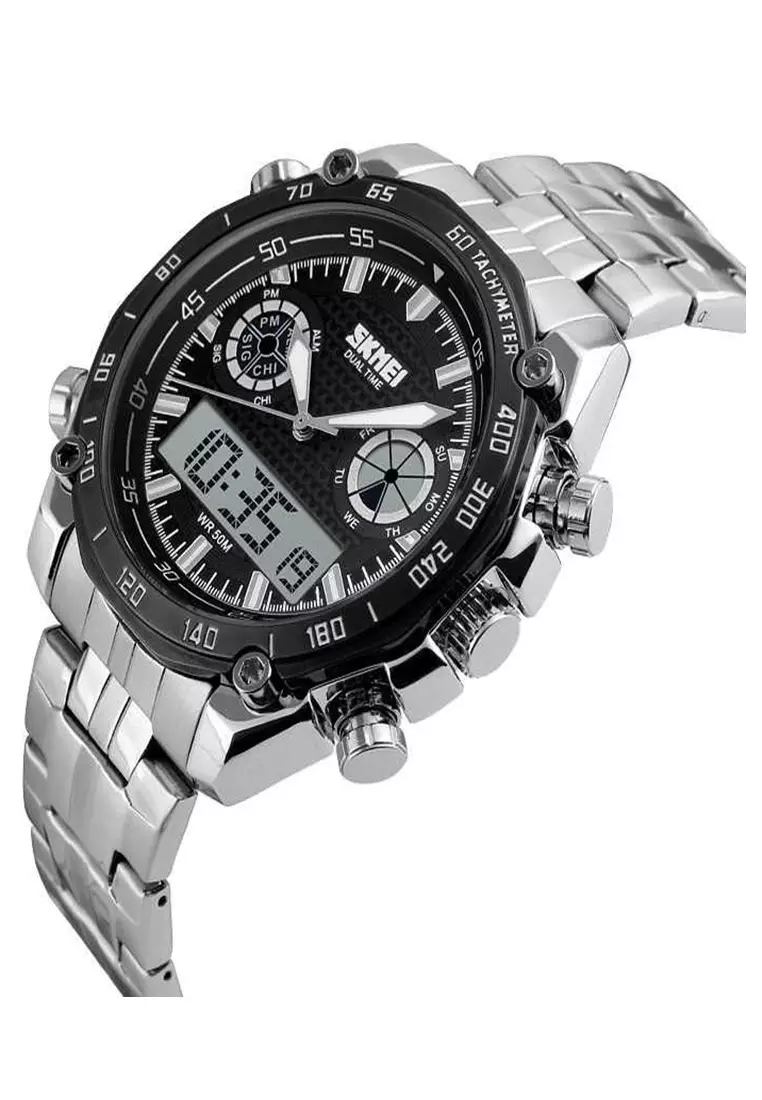 Jam Tangan Casual Analog Digital Pria Waterproof Strap Tali Material Stainless - KL77 ORIGINAL