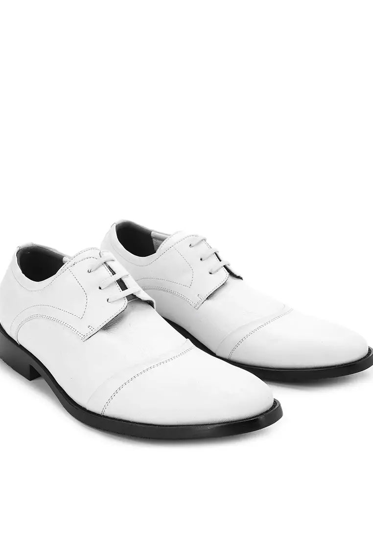 [ NEW] Osmond Sepatu Pria Pantofel Kantor Pesta Tali Kulit Asli - White