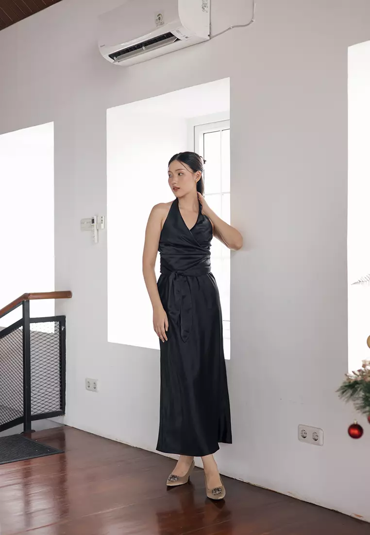 Sherry Maxi Satin Skirt in Black