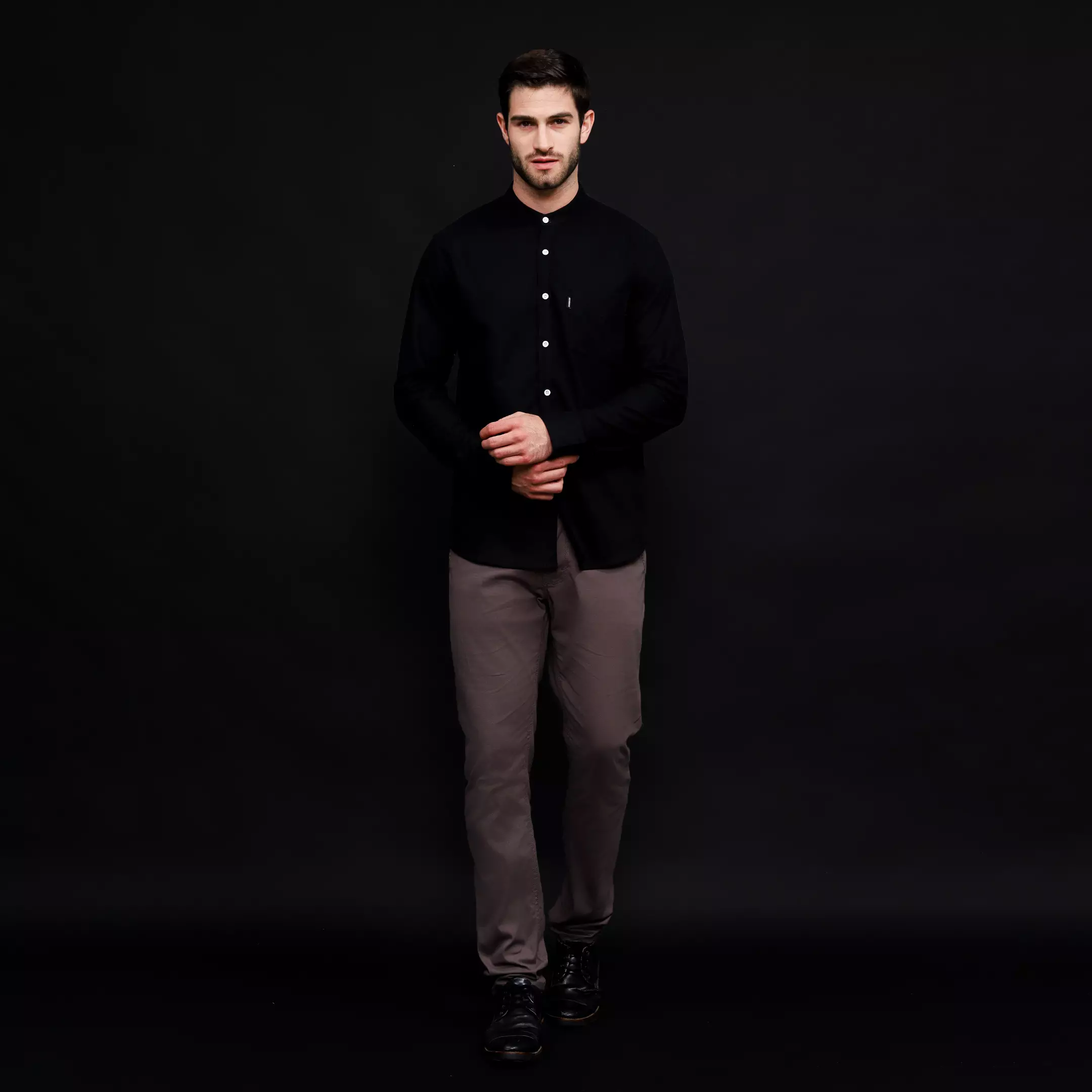 Rayon Shanghai Kemeja Panjang Polos Black