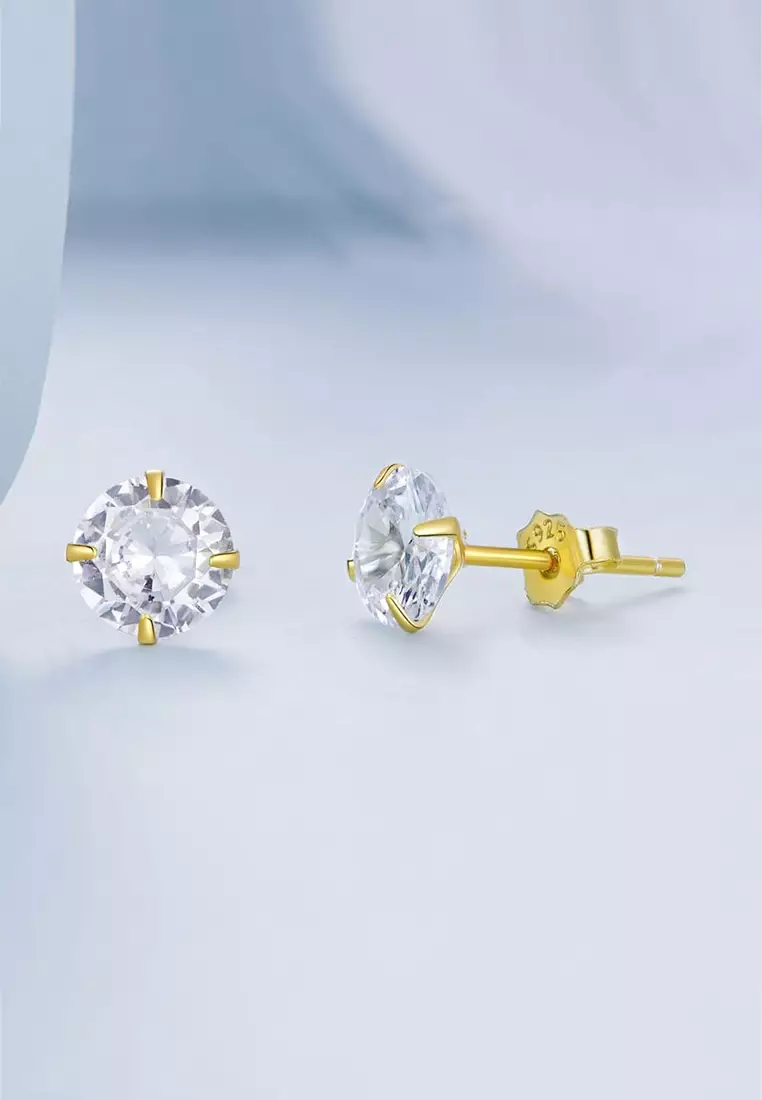 Solid Silver Mary Anne Crystal Stud Earrings In Gold