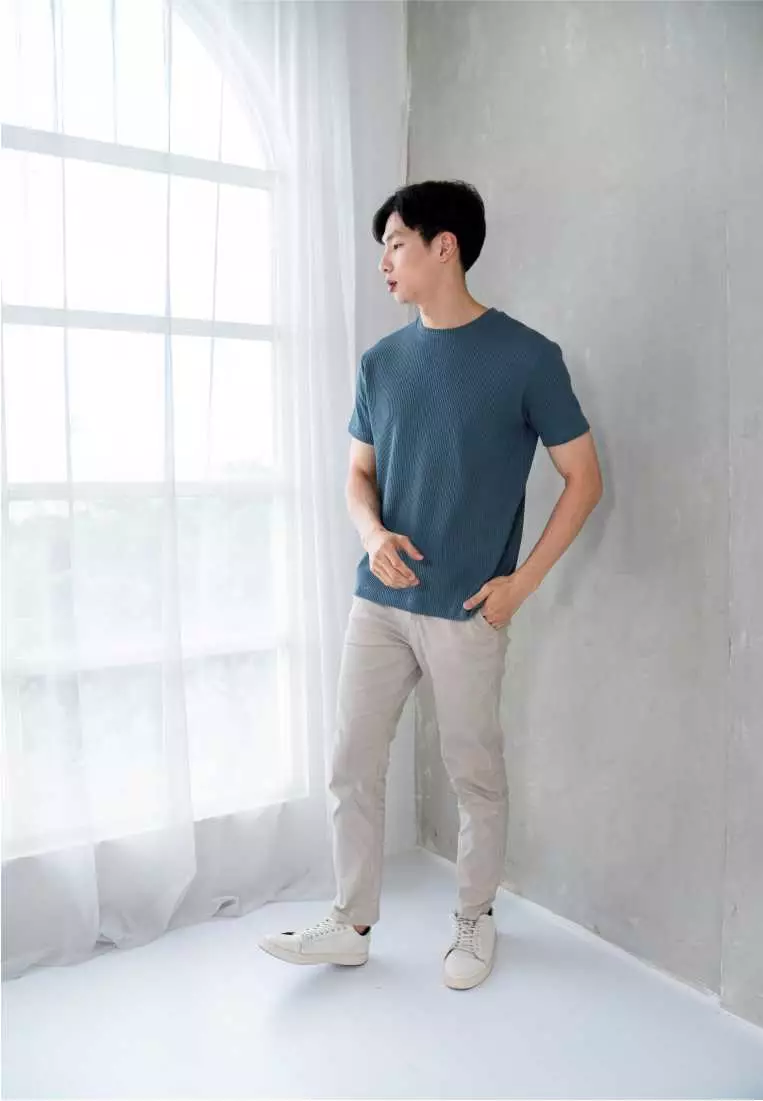 Kale Waffle Dusty Blue / Kaos Polos Tekstur Lengan Pendek Pria / Unisex