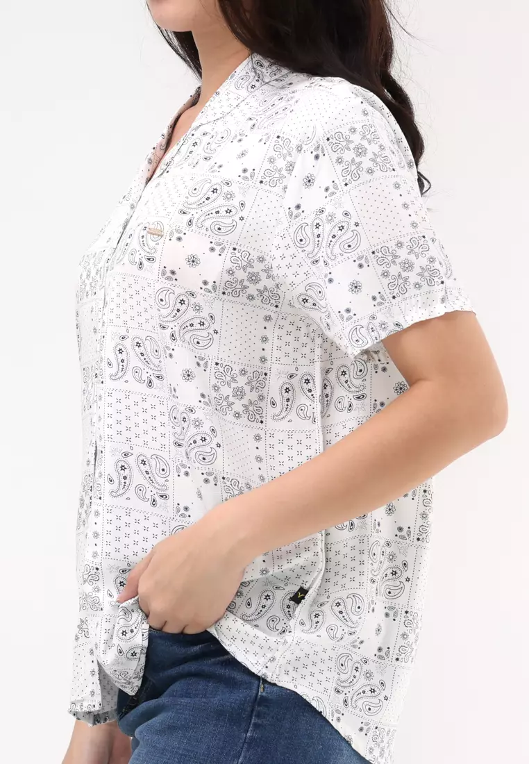 Woven Printed Soft Linen Short Sleeve Blouse