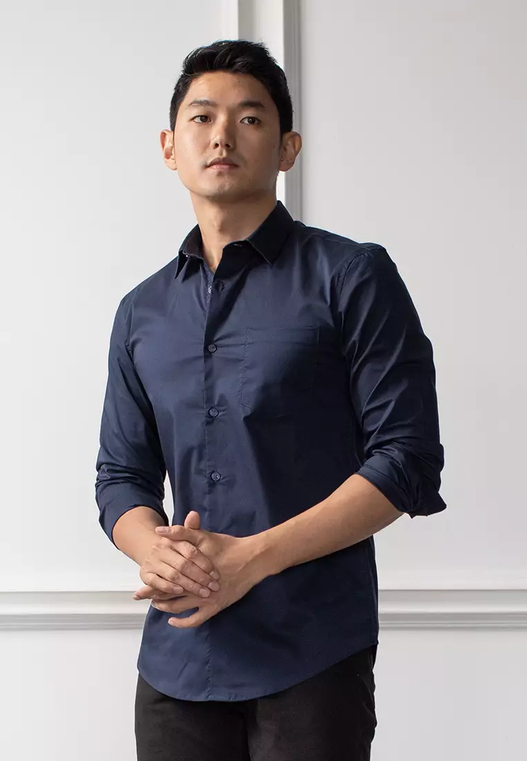 Kemeja tangan panjang Formal Stretch oxcon Navy
