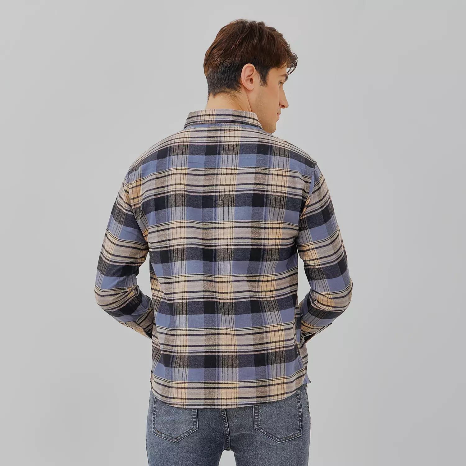 PAULMAY Kemeja Flanel Pria Lengan Panjang Abu 6712