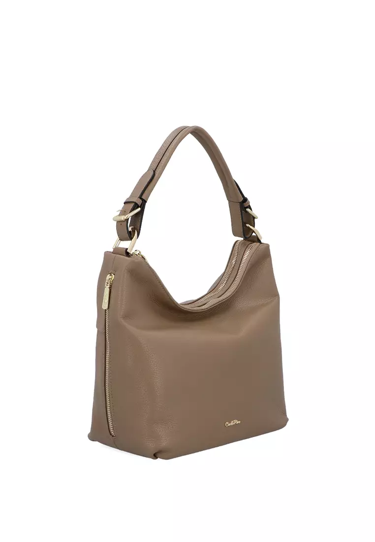 CR Robin Hobo Leather Bag - Light Grey