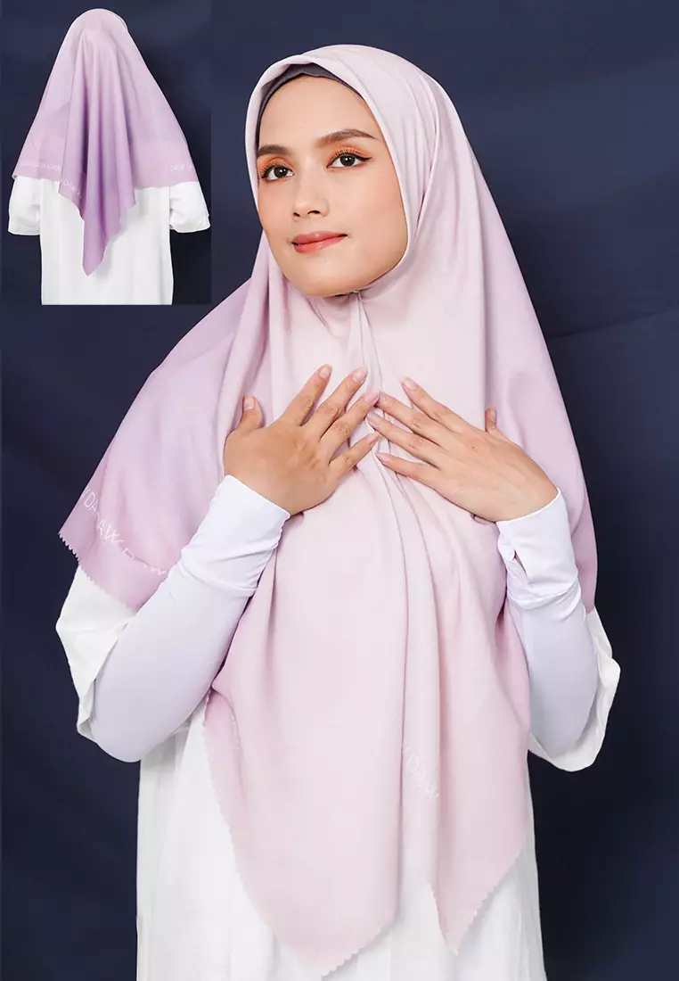 WK046 kerudung segi empat gradasi multicolor DAW Project Glow Series Violet Aqua