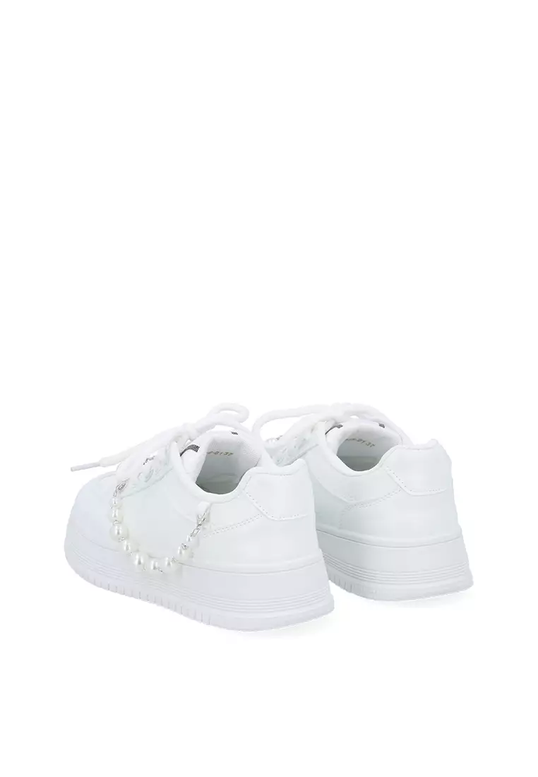 White CR Pearl-Embellished Sneakers