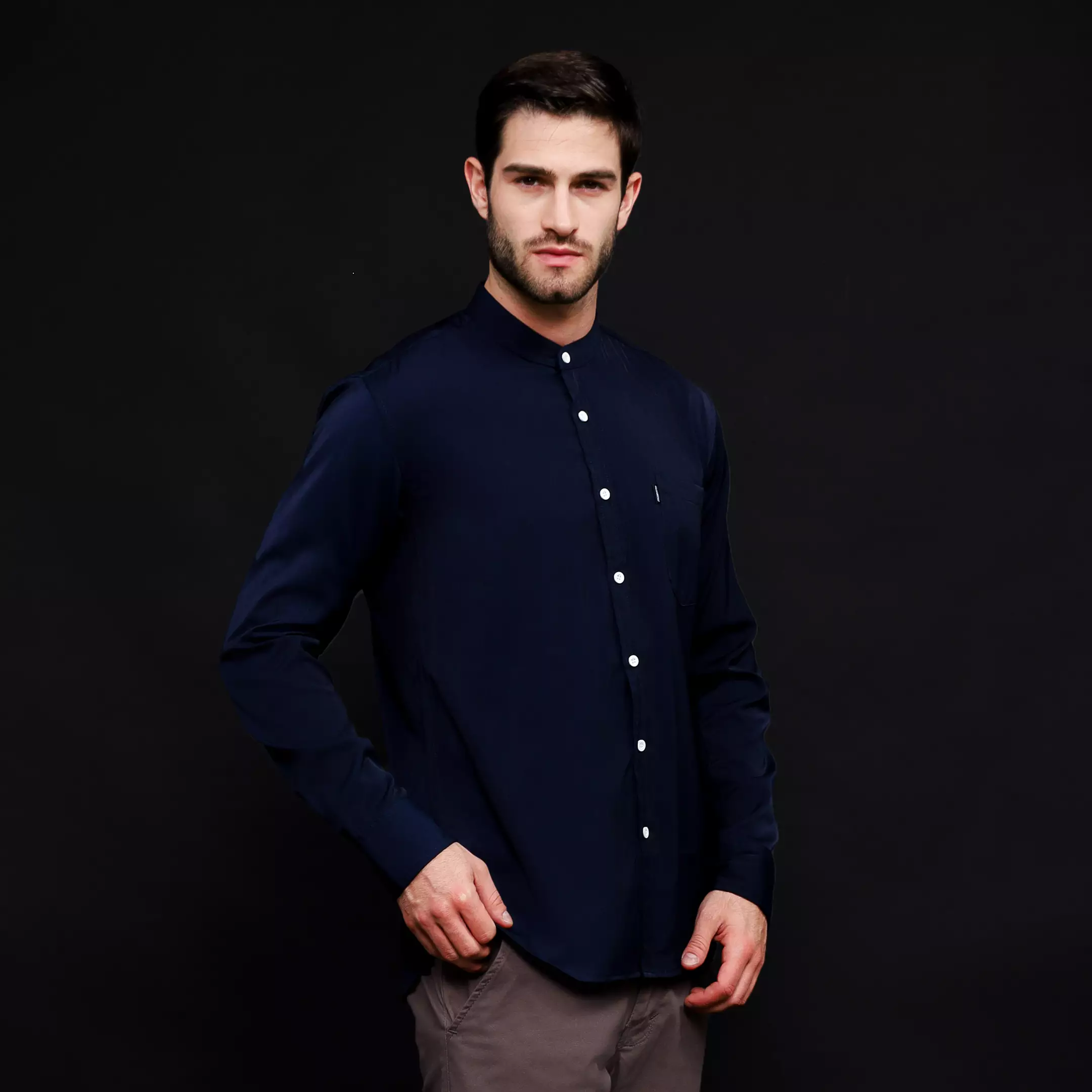 Rayon Shanghai Kemeja Panjang Polos Navy