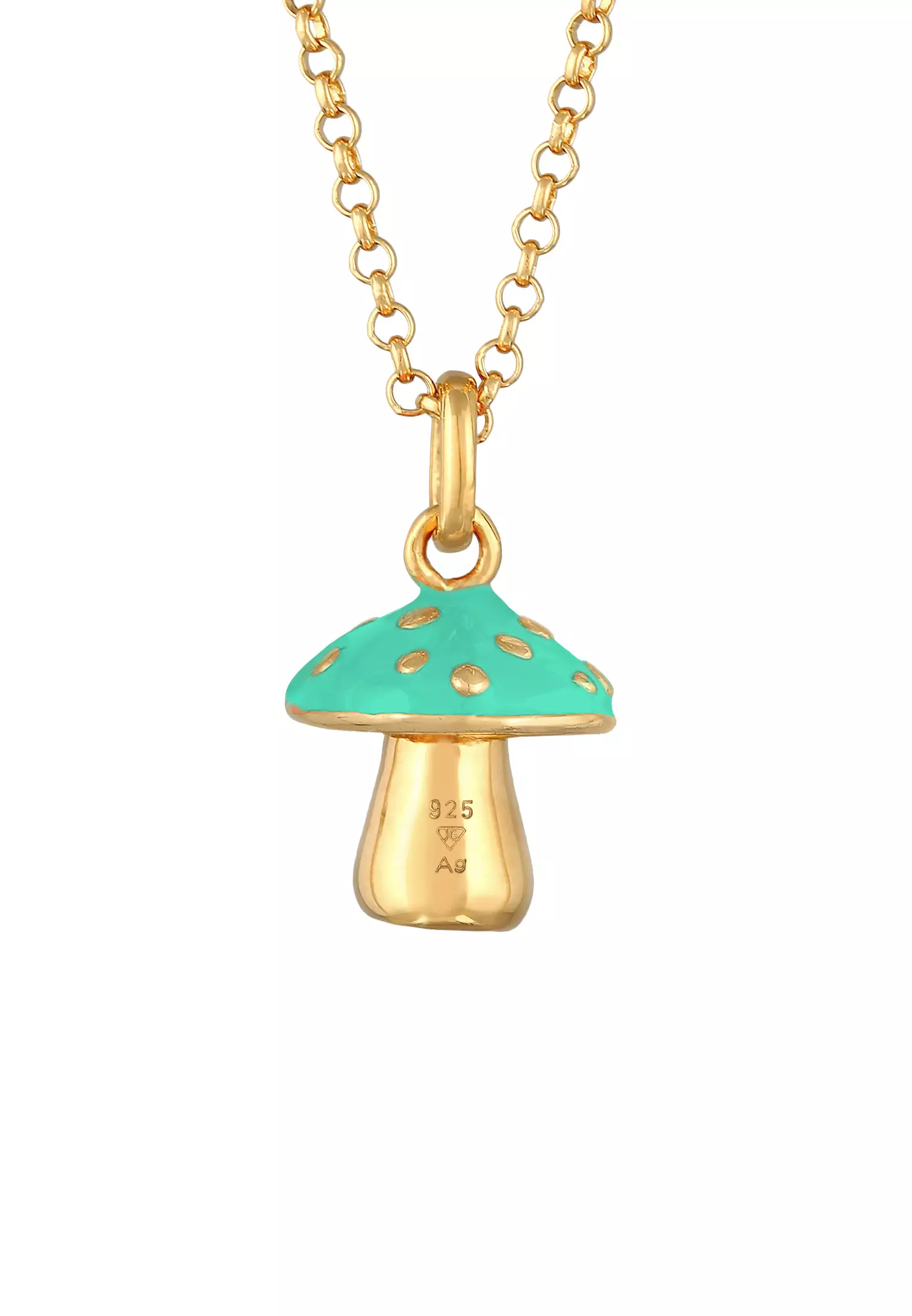 Necklace Mushroom Pendant Enamel Turquoise Gold Plated